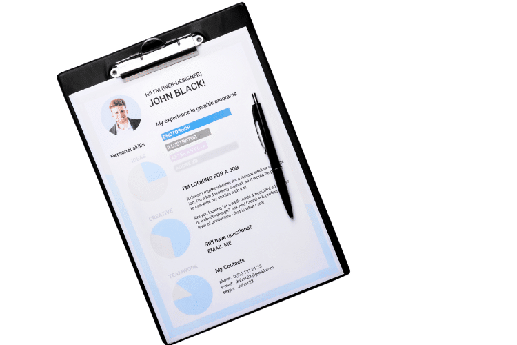 a professional resume on clipboard